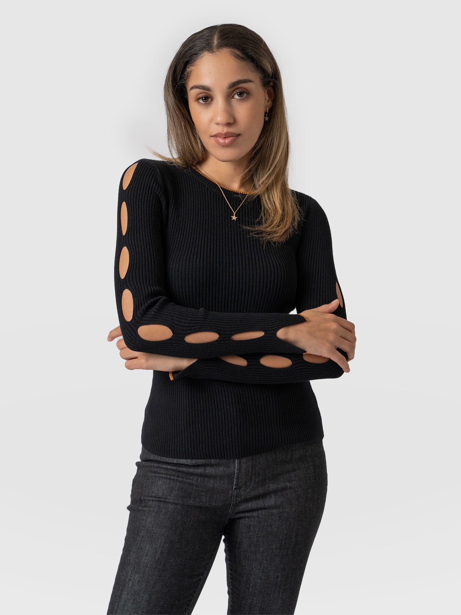 Luna Cut Out Sweater Black Lurex - Women's Jumpers | Saint + Sofia® EU